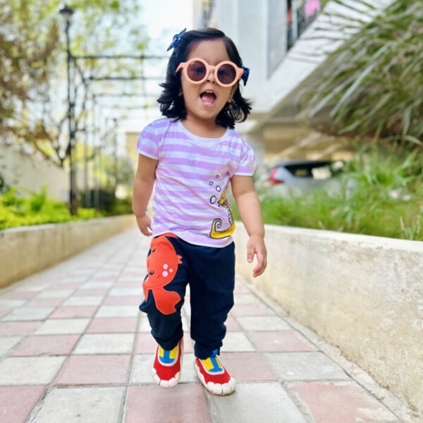 Kids Girls Striped 100% Organic Cotton Top - Pink and White - Image 1