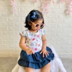 Kids Girls Printed 100%Organic Cotton Dress - White and Blue