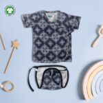Unisex Baby Kolam Printed 100% Organic Cotton Jhabla and Langot Set - Dark Blue