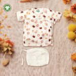 Unisex Baby Damru Printed 100% Organic Cotton Jhabla and Langot Set - White and Brown