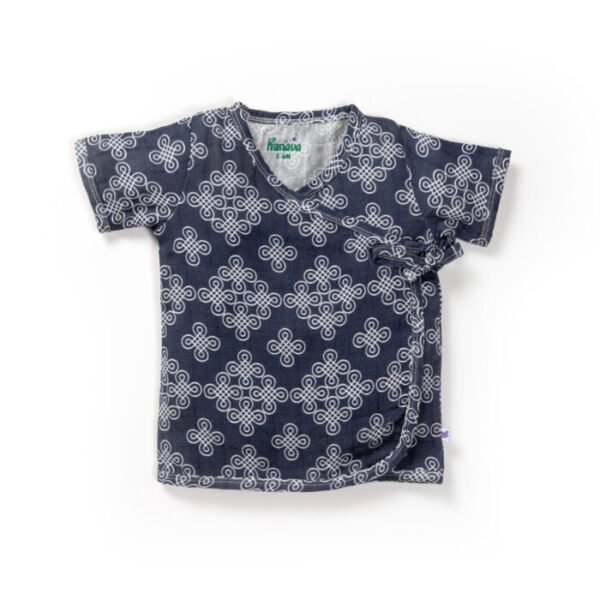 Unisex Baby Kolam Printed 100% Organic Cotton Jhabla and Langot Set - Dark  Blue - Image 2