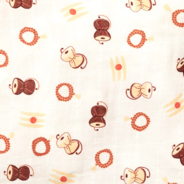 Unisex Baby Damru Printed 100% Organic Cotton Jhabla and Langot Set - White and Brown - Image 4