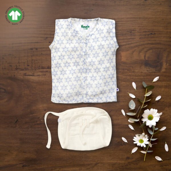 Creative shoot - 11 Unisex Baby Geometric Printed 100% Organic Cotton Jhabla and Langot Set - White - Image 1