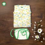 Unisex Baby Feather and Flute Printed 100% Organic Cotton Jhabla and Langot Set - White