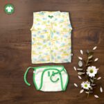 Unisex Baby Feather and Flute Printed 100% Organic Cotton Jhabla and Langot Set - White