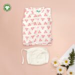 Unisex Baby Triangle Printed 100% Organic Cotton Jhabla and Langot Set - White