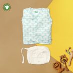 Unisex Baby Lotus Printed 100% Organic Cotton Jhabla and Langot Set - White and Sky Blue