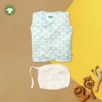 Unisex Baby Lotus Printed 100% Organic Cotton Jhabla and Langot Set - White and Sky Blue