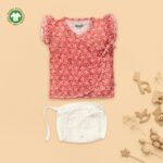Baby Girls Geometric Printed 100% Organic Cotton Jhabla and Langot Set - Maroon and White