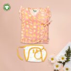 Baby Girls Seashell Printed 100% Organic Cotton Jhabla and Langot Set - Pink and White