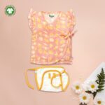 Baby Girls Seashell Printed 100% Organic Cotton Jhabla and Langot Set - Pink and White