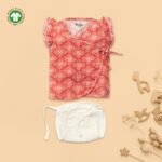 Baby Girls Batik Printed 100% Organic Cotton Jhabla and Langot Set - Maroon and White