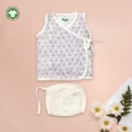 Unisex Baby Geometric Printed 100% Organic Cotton Jhabla and Langot Set - White