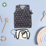 Unisex Baby Star Printed 100% Organic Cotton Jhabla and Langot Set - Navy and White
