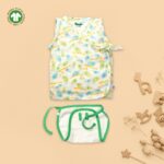 Unisex Baby Feather and Flute Printed 100% Organic Cotton Jhabla and Langot Set - White