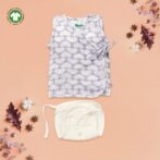 Unisex Baby Lotus Printed 100% Organic Cotton Jhabla and Langot Set - Purple and White
