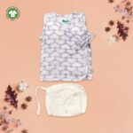 Unisex Baby Lotus Printed 100% Organic Cotton Jhabla and Langot Set - Purple and White