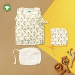Unisex Baby Shankh Printed 100% Organic Cotton Jhabla Langot and Cap Set - White