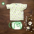 Unisex Baby Geometric Printed 100% Organic Cotton Jhabla and Langot Set - White