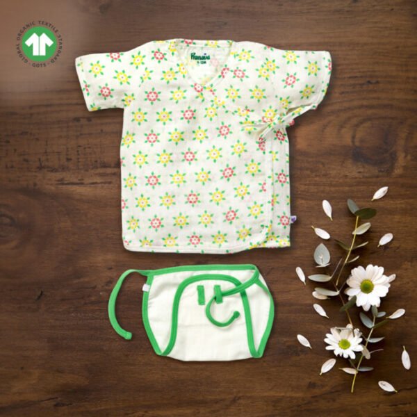 Creative shoot - 4 Unisex Baby Geometric Printed 100% Organic Cotton Jhabla and Langot Set - White - Image 1