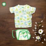 Unisex Baby Peacock Feather Printed 100% Organic Cotton Jhabla and Langot Set - White