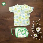 Unisex Baby Peacock Feather Printed 100% Organic Cotton Jhabla and Langot Set - White