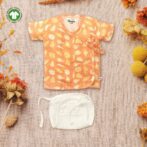 Unisex Baby Seashell Printed 100% Organic Cotton Jhabla and Langot Set - Orange and White