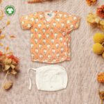 Unisex Baby Shankh Printed 100% Organic Cotton Jhabla and Langot Set - Orange and White