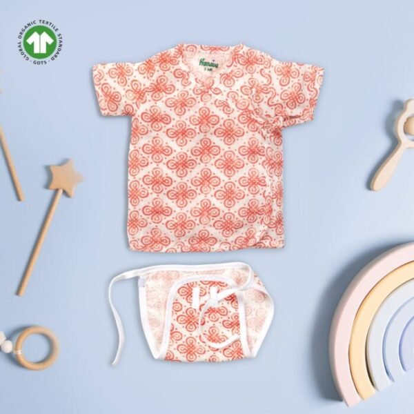 Unisex Baby Batik Printed 100% Organic Cotton Jhabla and Langot Set - White - Image 1