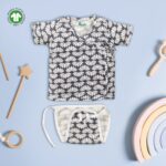 Unisex Baby Lotus Printed 100% Organic Cotton Jhabla and Langot Set - Navy