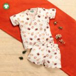 Unisex Baby Damru Printed 100% Organic Cotton Jhabla and Shorts Set - White