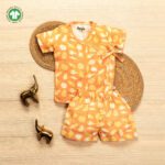Unisex Baby Seashell Printed 100% Organic Cotton Jhabla and Shorts Set - Orange
