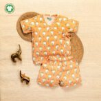 Unisex Baby Shankh Printed 100% Organic Cotton Jhabla and Shorts Set - Orange