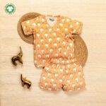 Unisex Baby Shankh Printed 100% Organic Cotton Jhabla and Shorts Set - Orange