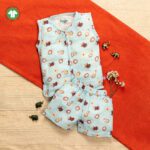 Unisex Baby Damru Printed 100% Organic Cotton Jhabla and Shorts Set - Sky Blue
