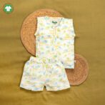 Unisex Baby Peacock Feather and Flute Printed 100% Organic Cotton Jhabla and Shorts Set - White