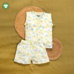 Unisex Baby Peacock Feather and Flute Printed 100% Organic Cotton Jhabla and Shorts Set - White