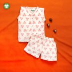 Unisex Baby Triangle Printed 100% Organic Cotton Jhabla and Shorts Set - White