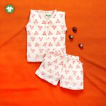 Unisex Baby Triangle Printed 100% Organic Cotton Jhabla and Shorts Set - White