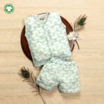 Unisex Baby Lotus Printed 100% Organic Cotton Jhabla and Shorts Set - Sky Blue