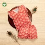 Baby Girls Batik Printed 100% Organic Cotton Jhabla and Shorts Set - Maroon