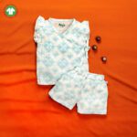 Baby Girls Kolam Printed 100% Organic Cotton Jhabla and Shorts Set - White