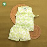 Unisex Baby Kolam Printed 100% Organic Cotton Jhabla and Shorts Set - White