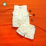 Unisex Baby Peacock Feather and Flute Printed 100% Organic Cotton Jhabla and Shorts Set - White
