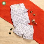 Unisex Baby Lotus Printed 100% Organic Cotton Jhabla and Shorts Set - Purple