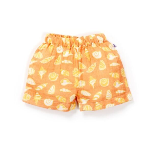 Unisex Baby Seashell Printed 100% Organic Cotton Jhabla and Shorts Set - Orange - Image 5