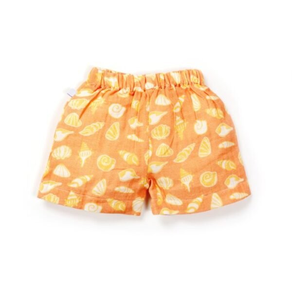 Unisex Baby Seashell Printed 100% Organic Cotton Jhabla and Shorts Set - Orange - Image 6