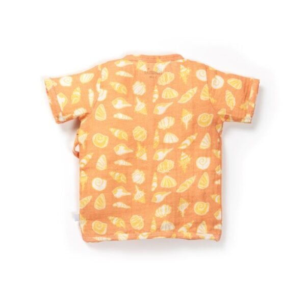 Unisex Baby Seashell Printed 100% Organic Cotton Jhabla and Shorts Set - Orange - Image 3
