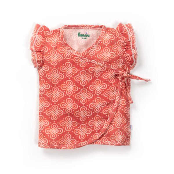 Baby Girls Batik Printed 100% Organic Cotton Jhabla and Langot Set - Maroon and White - Image 2