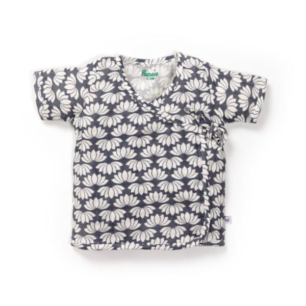 Unisex Baby Lotus Printed 100% Organic Cotton Jhabla and Langot Set - Navy - Image 2